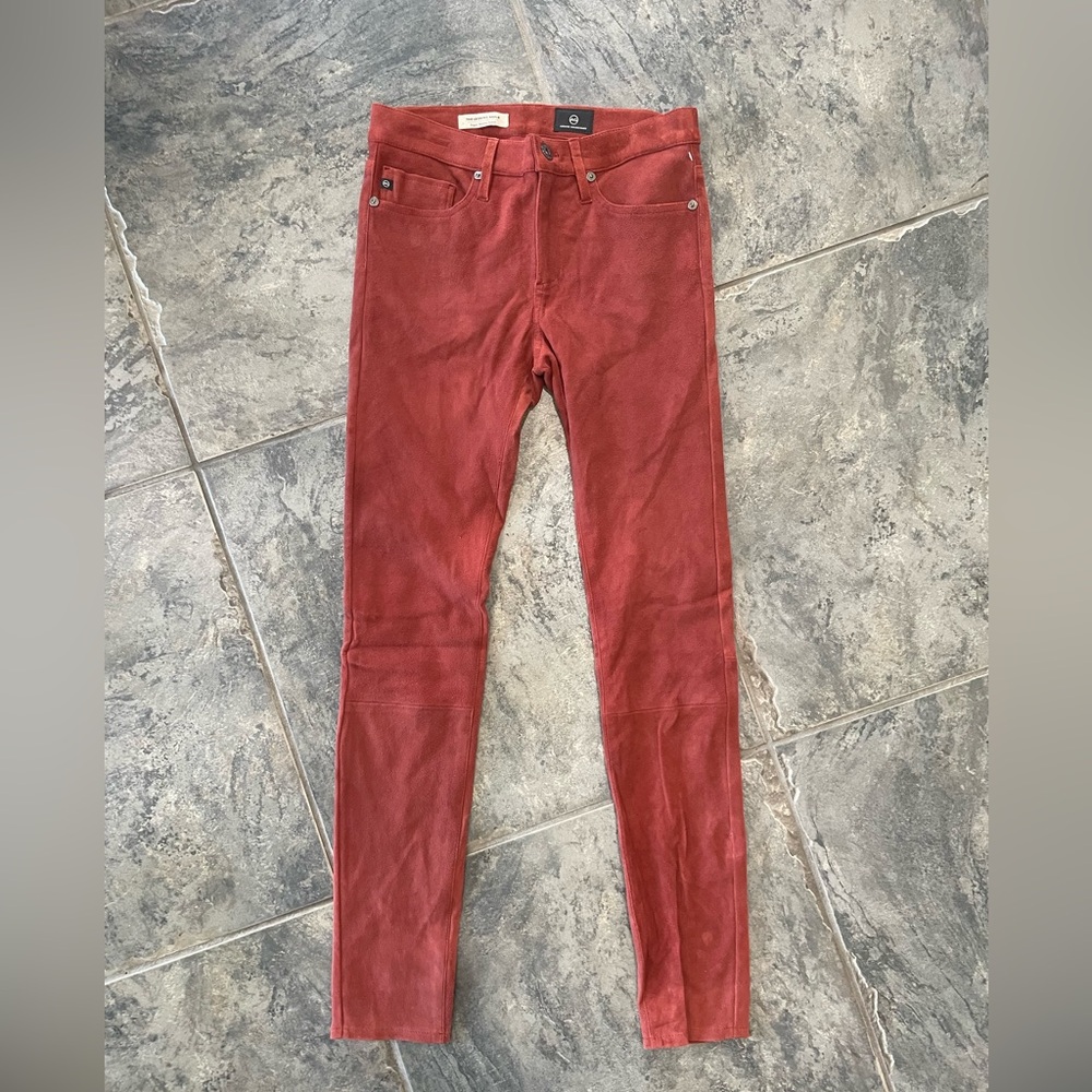 New AG Adriano Goldschmied Lamb Suede The Legging Ankle Super Skinny Sz 26 $975
